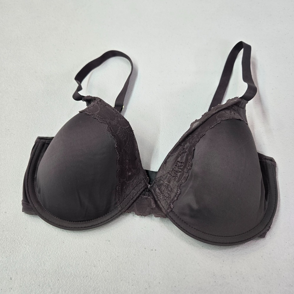 Natori Women Bra 32D Gray Underwire Lace Detail Lightly Lined Adjustable Straps